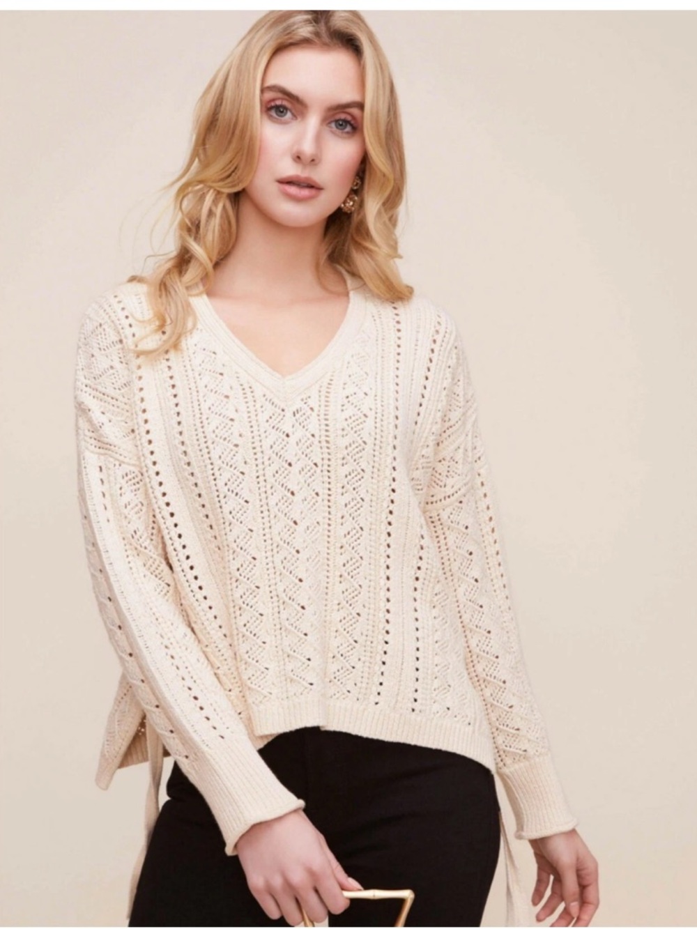 NWOT! ASTER the Label Cream V-Neck Cable Knit Sweater. Size S